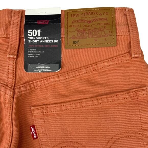Levi's 501 '90s Women's Shorts In Orange Garment Dye Size 24 - Picture 7 of 7